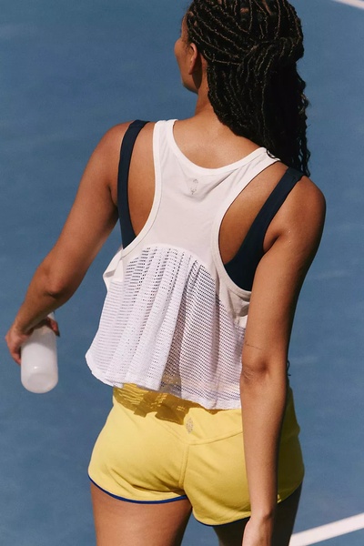 athletic tank top, mesh racerback tank, sports tank top, activewear top, workout tank, new arrival, lifestyle, outdoor, energetic, fresh, blue, yellow